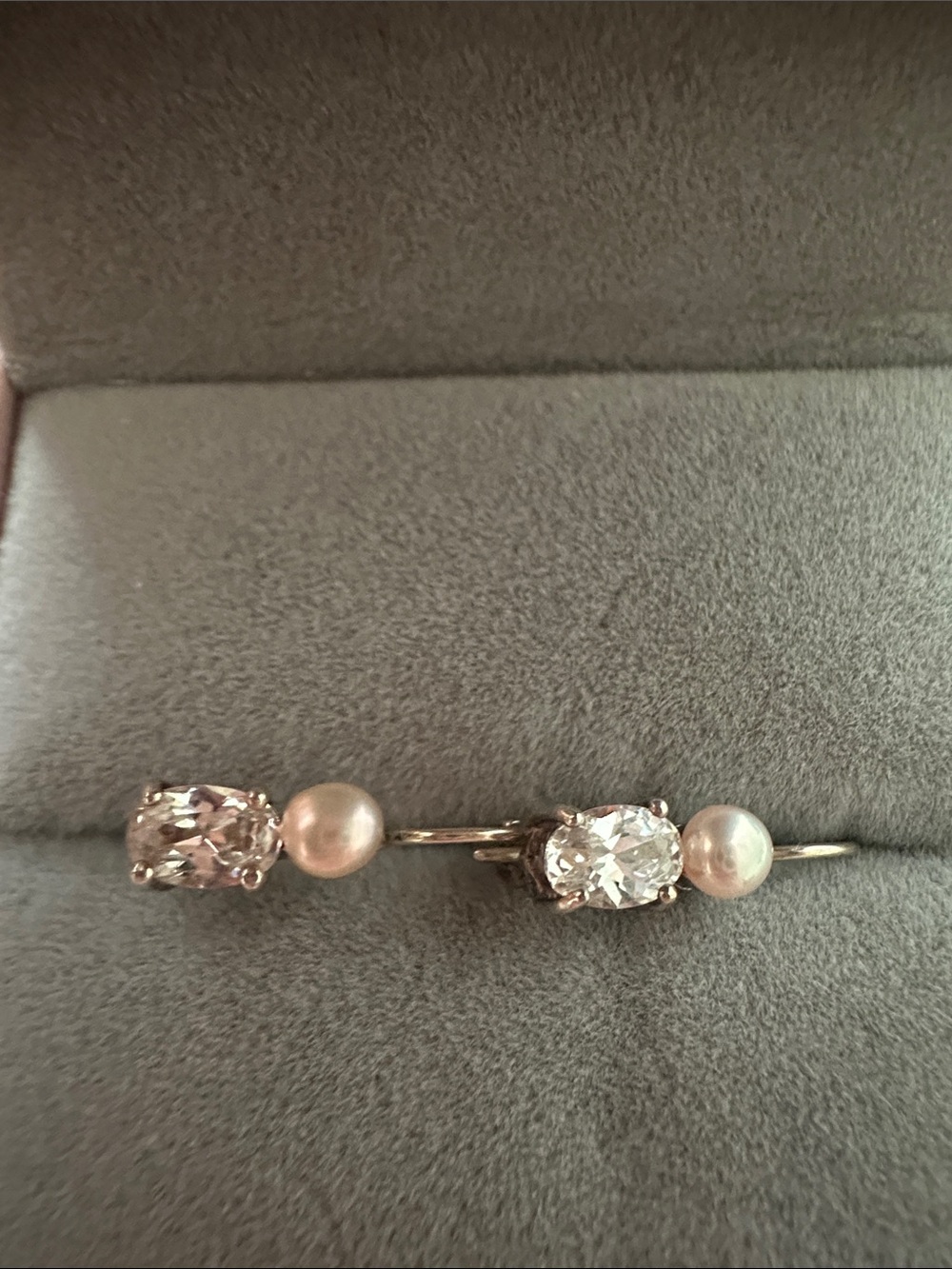 Pearl look and Clear Crystal :CZ Drop Earrings in Silver